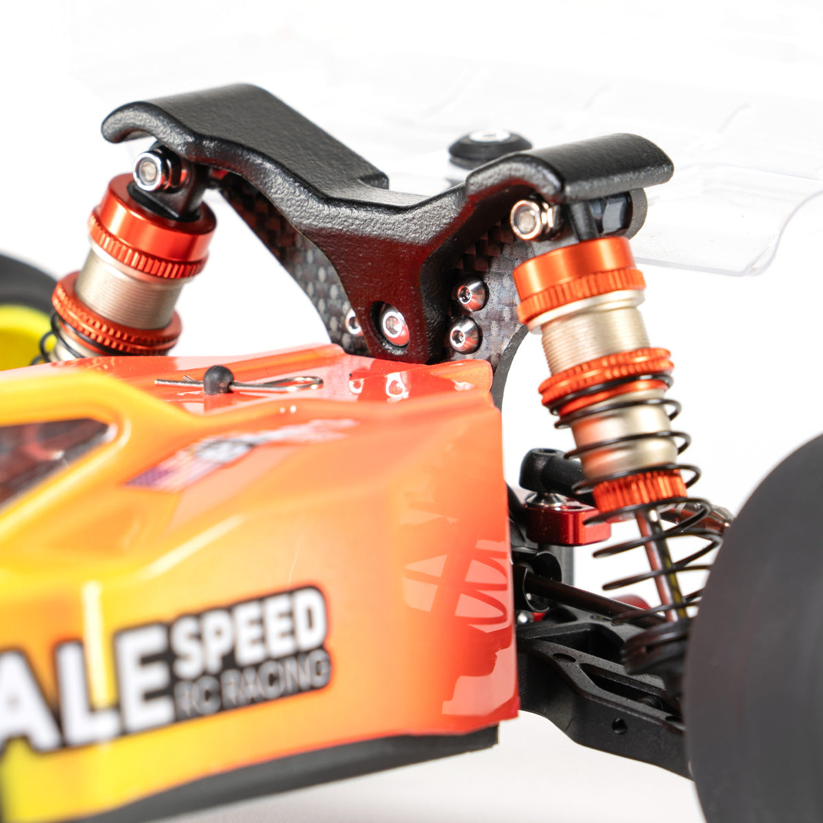 Rear 3/4 view of BHC-1 buggy with nylon rear shock tower protector