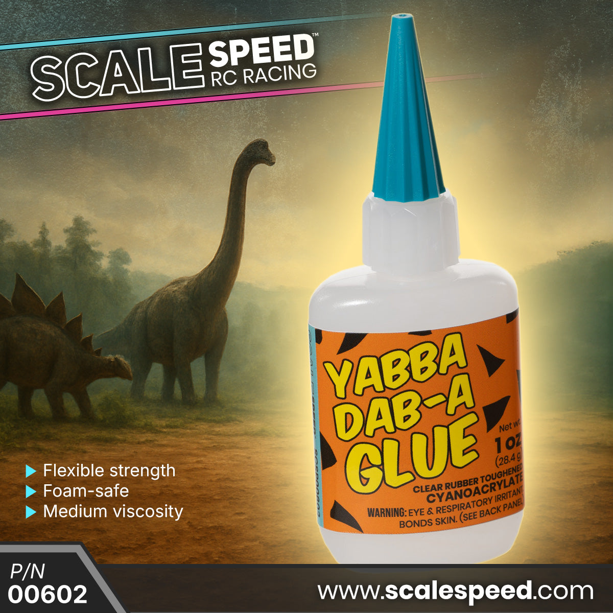 Yabba Dab-A Glue with dinosaur background