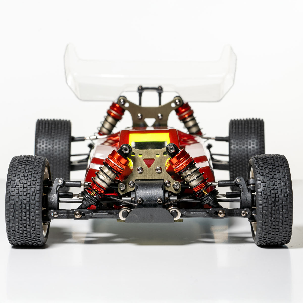 LC Racing LC12B1 1/12 scale RC buggy red and yellow design front view