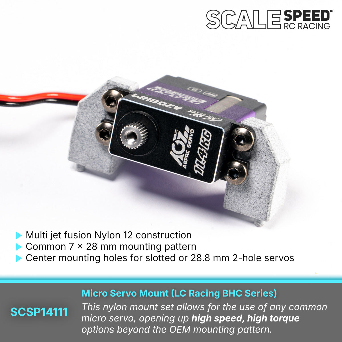 Nylon micro servo mount for the LC Racing BHC-1 with AFGRC servo