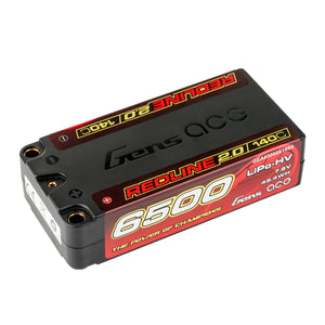 Gens Ace Redline 2.0 6500 mAh 2S 7.6V 140C Shorty HV LiPo Battery Pack w/5.0 mm Bullet Connectors