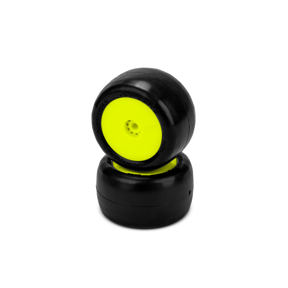 JConcepts Mini-B/Mini-T Smoothie 2 Wheels/Tires, Rear, Pre-Mounted, Yellow, Green Compound (2 pcs) 