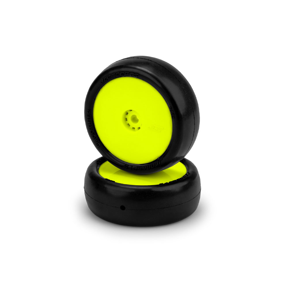 JConcepts Mini-B/Mini-T Smoothie 2 Wheels/Tires, Front, Pre-Mounted, Yellow, Green Compound (2 pcs) 