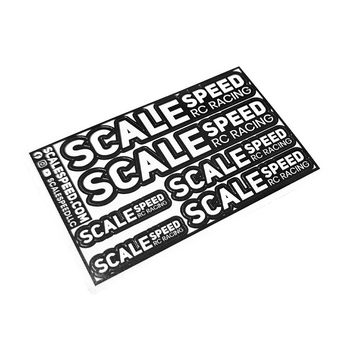 Sticker sheet of Scale Speed logos in multiple sizes